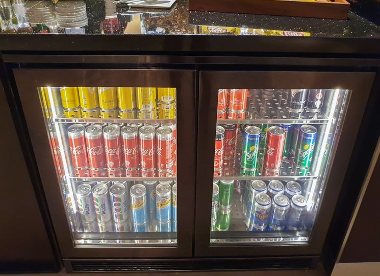 Soft drink and beer selections at the British Airways Singapore Lounge